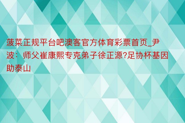 菠菜正规平台吧澳客官方体育彩票首页_尹波：师父崔康熙专克弟子徐正源?足协杯基因助泰山